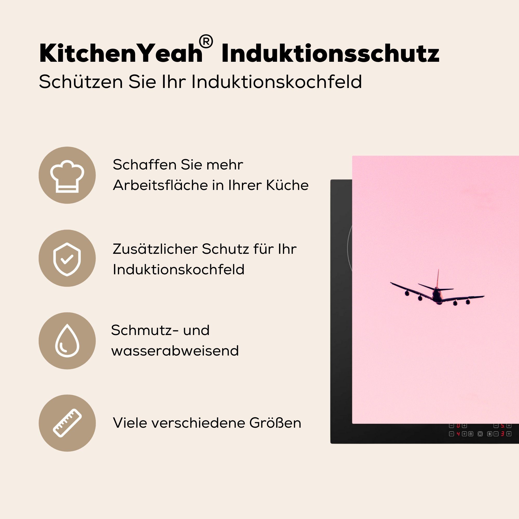 MuchoWow Herdblende-/Abdeckplatte in Flugzeug rosa die 81x52 tlg), einem Aufsteigendes Vinyl, für cm, Himmel, (1 Ceranfeldabdeckung küche, Schutz Induktionskochfeld