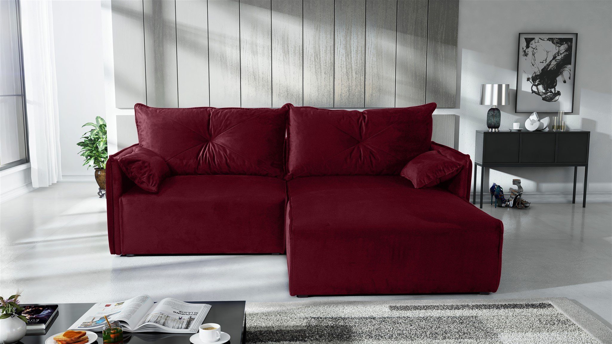 Fun Möbel Ecksofa HUNTER XS in Stoff Royal Ottomane Rechts oder Links, inkl. 2 Zierkissen und 2 Rückenkissen, inkl. Schlaffunktion mit Bettkasten