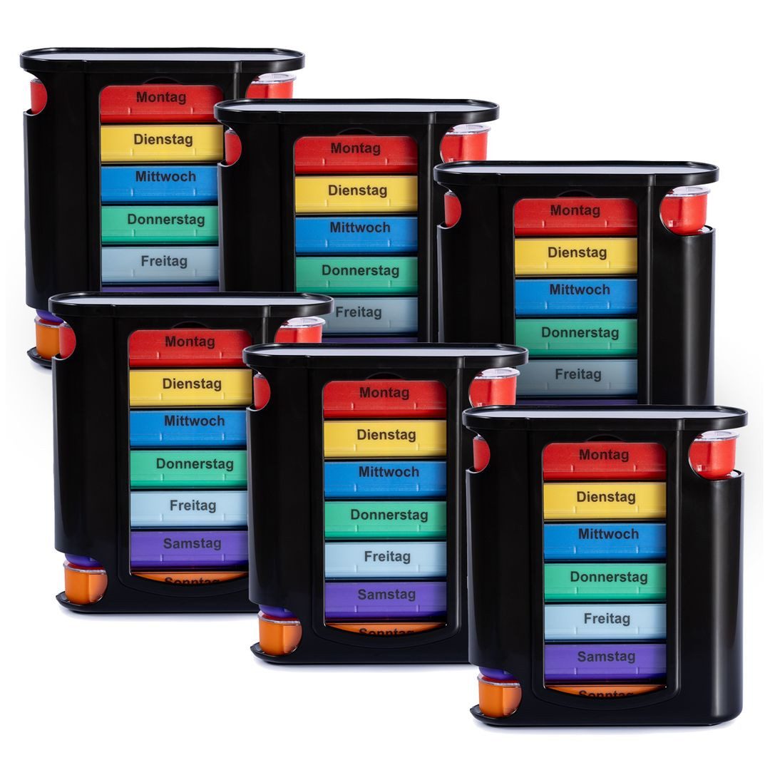 laro Pillendose Tablettenbox Schwarz 7 Tage – 4 Fächer – 3/4/6/12/24/48/96 Stück (4 St)