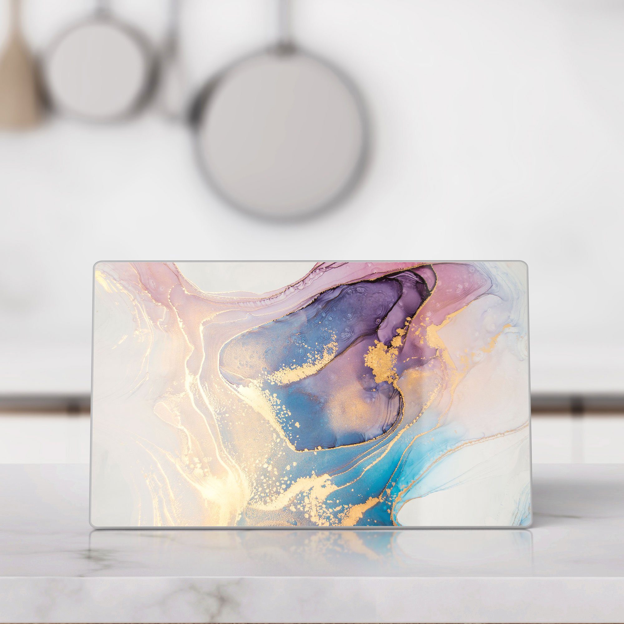 'Marmorgrafik Pastell', Schneideplatte Glas, Frühstücksbrett Schneidebrett Platte DEQORI in