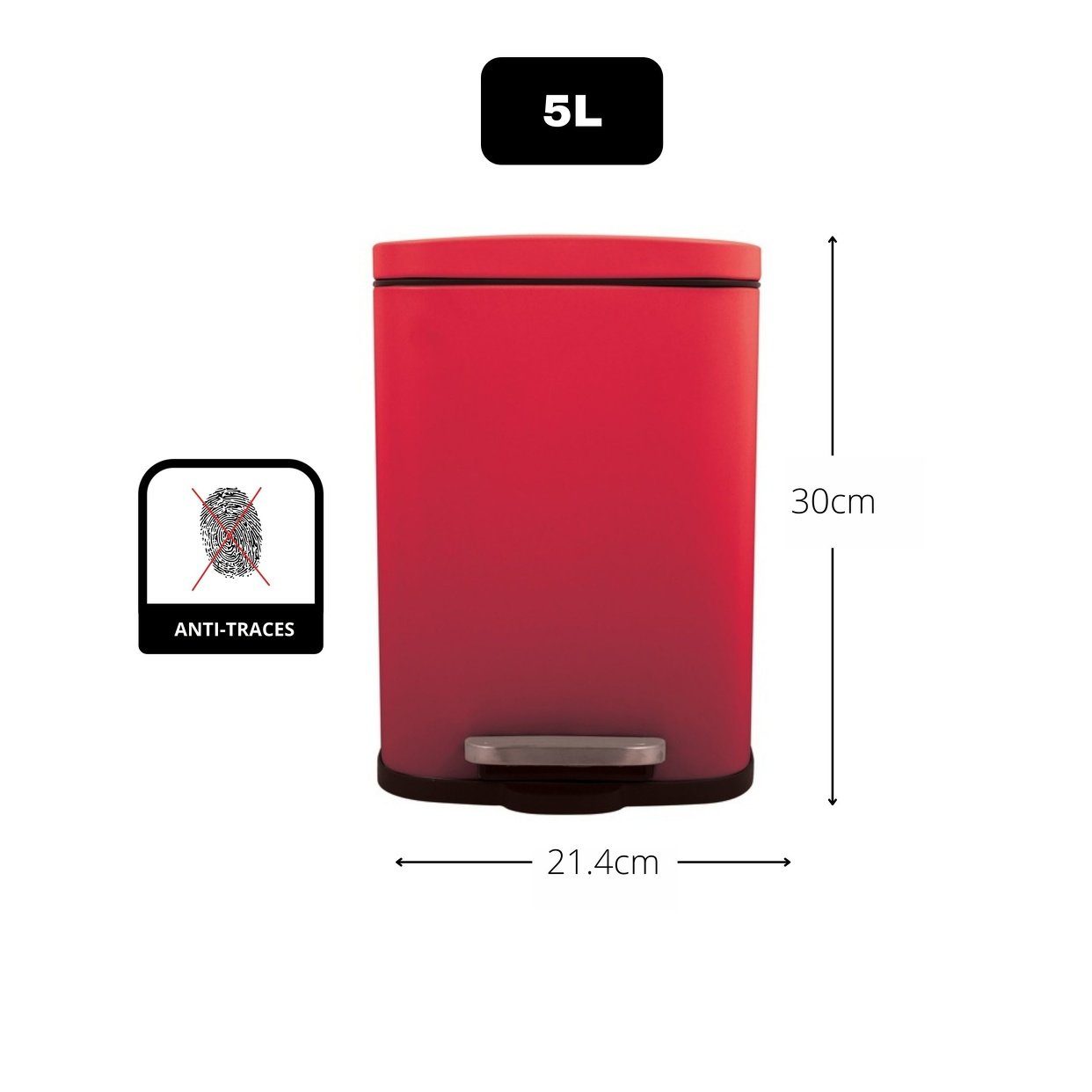 spirella Kosmetikeimer AKIRA, Treteimer mit Softclose-Absenkautomatik, herausnehmbarem Inneneimer, Anti-Fingerprint-Beschichtung, 5L, rot
