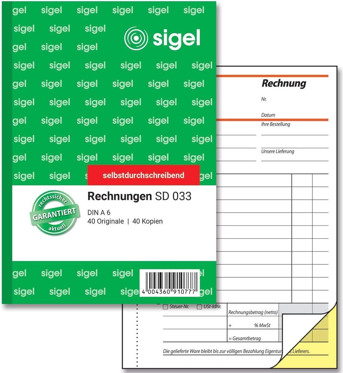 Formularblock sigel Formularbuch "Rechnung", A6, 2 x 40 Blatt, SD