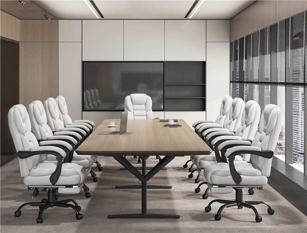 Yaheetech Chefsessel Bürostuhl aus Kunstleder, Drehstuhl mit Fußstütze & Adaptiven Armlehnen Computerstuhl