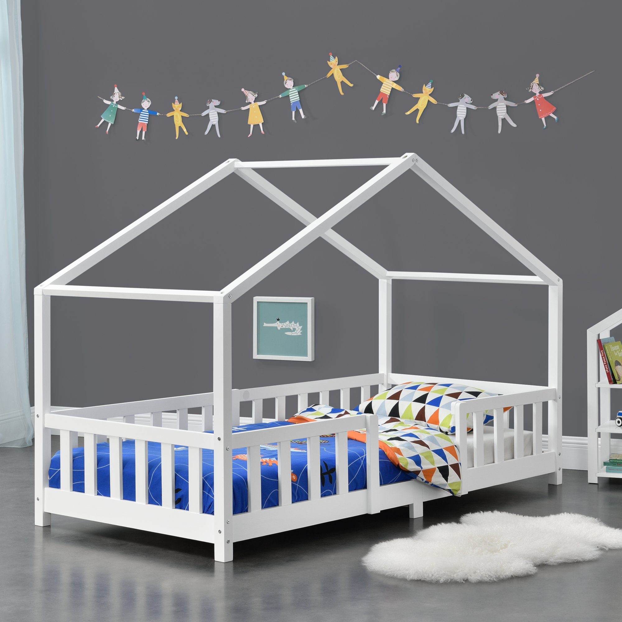 en.casa Kinderbett, »Treviolo« Haus-Optik Montessori 90x200 cm Weiß günstig online kaufen