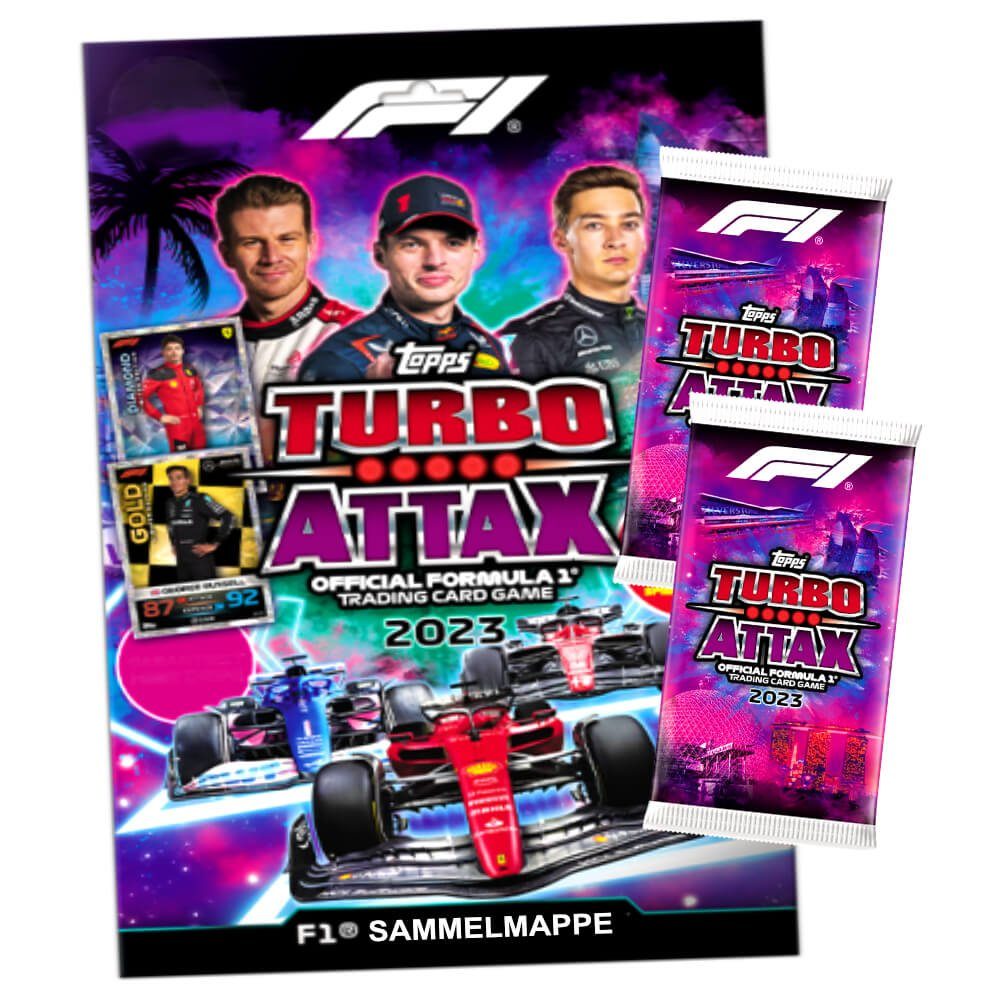 Topps Sammelkarte Topps Turbo Attax Karten Formula 1 - 2023 - 1 Mappe + 2 Booster Sammel, Formula 1 Karten 2023 - 1 Mappe + 2 Booster