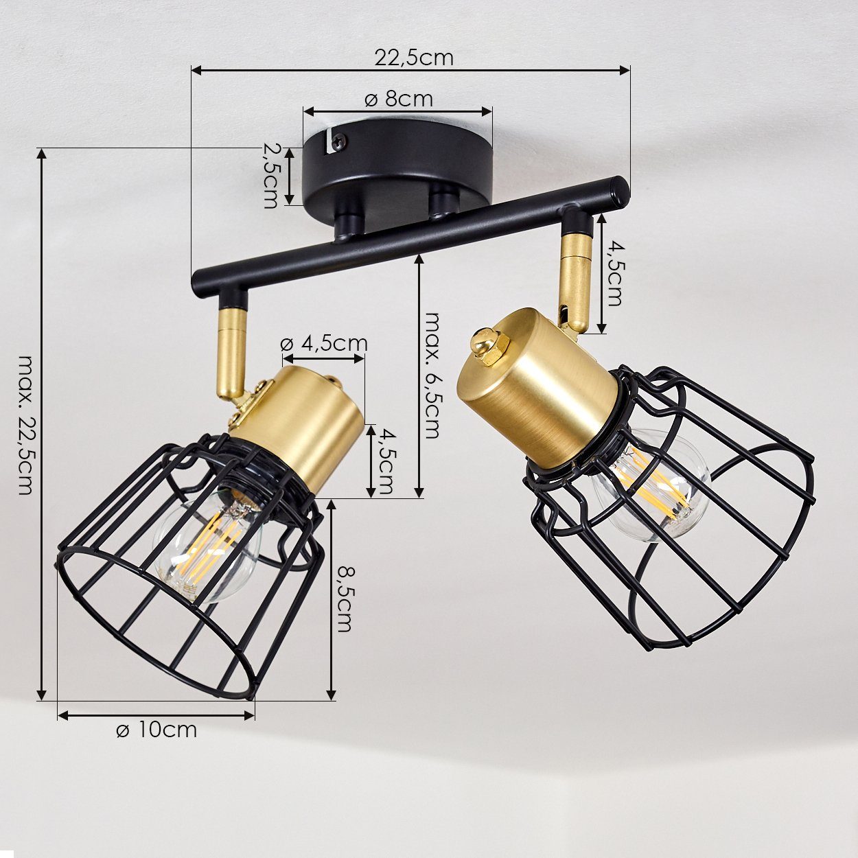 Deckenlampe, Metall E14, Zimmerlampe Leuchtmittel, aus in »Mure« Schwarz/Gold, sind Leuchtenköpfe Deckenleuchte ohne dreh-/schwenkbar hofstein
