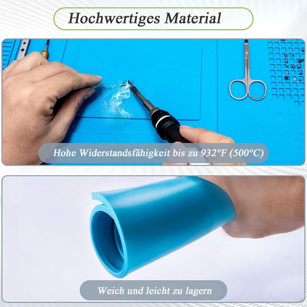 AFKSMILE Lötkolben 500 ℃ Hitzebeständige Lötmatte Silikon Lötmatte, 45x30 cm Arbeitsmatte, for Soldering Repair Tool Welding Electronic Repair Mat