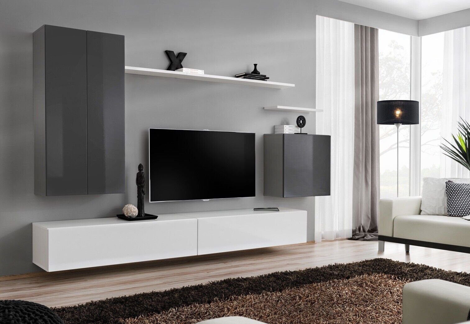 Sideboard, Wohnzimmermöbel JVmoebel + 2x TV 2x Komplette Made + Wohnzimmer-Set Europa + TV in 3x Wandregal), (8-St., Ständer Wohnwand Ständer Wohnwand 1x Weiß Wandschrank