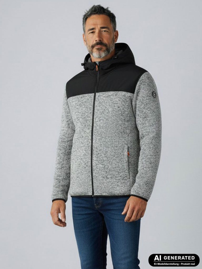 Blue Wave Fleecejacke Ole Herren Fleecejacke Ole mit Kapuze - Jacke in Melange Strickoptik