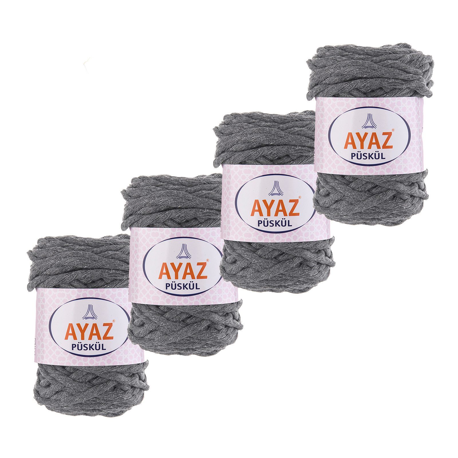 AYAZ 4 x 250g Strickgarn Püskül Strickwolle Häkeln Makramegarn Häkelwolle, 300 m (Paket, 5-St), 1130 grau