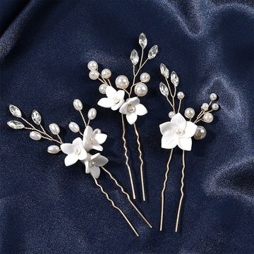 Fivejoy Haarnadeln Braut Hochzeit Kopfbedeckungen 3 Blume U-förmige Haarspangen