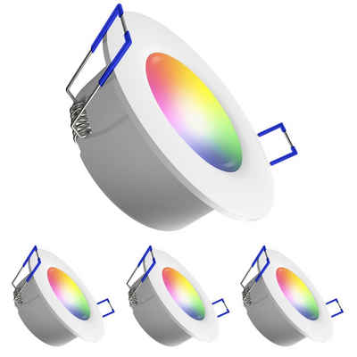 linovum LED Einbaustrahler 4x WEEVO smarter LED Einbauspot flach rund IP44 mit Alexa Google Home steuerbar RGBW 230V 7W, LED-Leuchtmittel fest verbaut, LED-Leuchtmittel fest verbaut