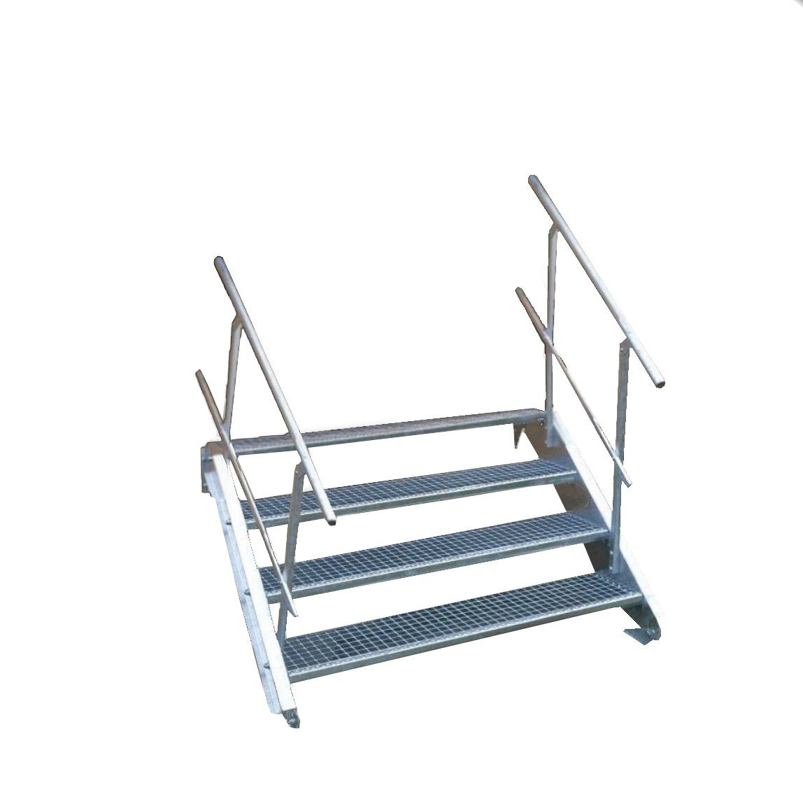 SRM Design Außentreppe 4 Stufen Stahltreppe beidseitig. Geländer Breite 90cm Höhe 55-85cm