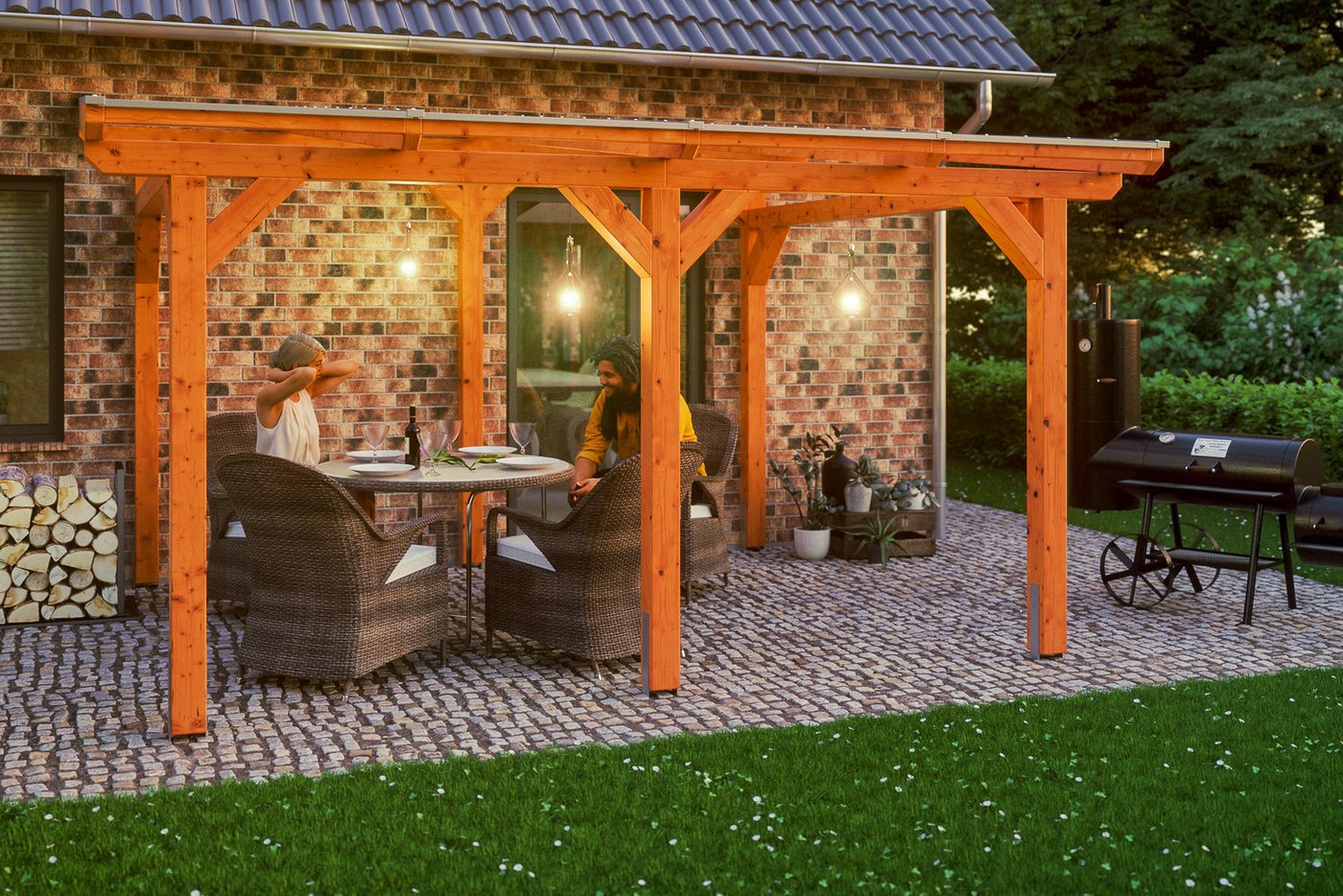 Thumbnail - Skanholz Terrassendach Siena, BxT: 434x300 cm, Bedachung Doppelstegplatten, Leimholz