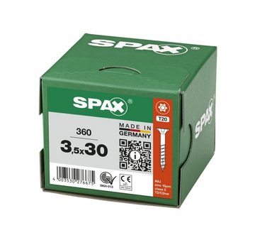 SPAX Spanplattenschraube Universalschraube, (Stahl weiß verzinkt, 360 St), 3,5x30 mm