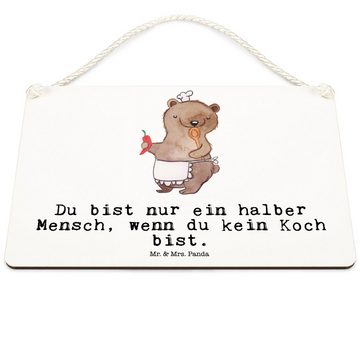 Mr. & Mrs. Panda Hinweisschild DIN A6 Koch Herz - Weiß - Geschenk, Sternekoch, Küchenchef, Holzschil, (1 St), Gedrehte Kordel