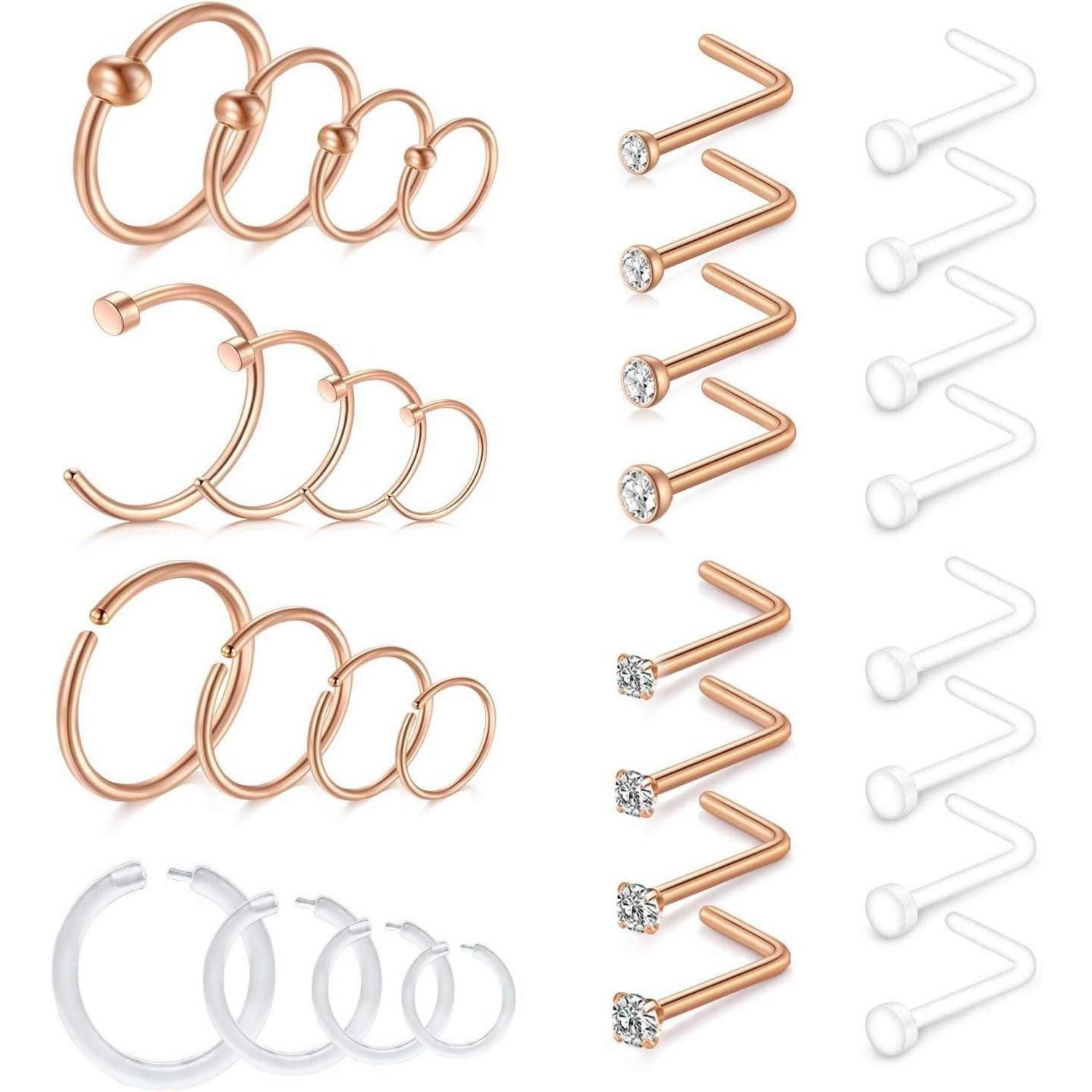 Nasenpiercing-Set 18G Nasenring Nasenpiercing Chirurgenstahl Spiral Hoop Set 32 Stück