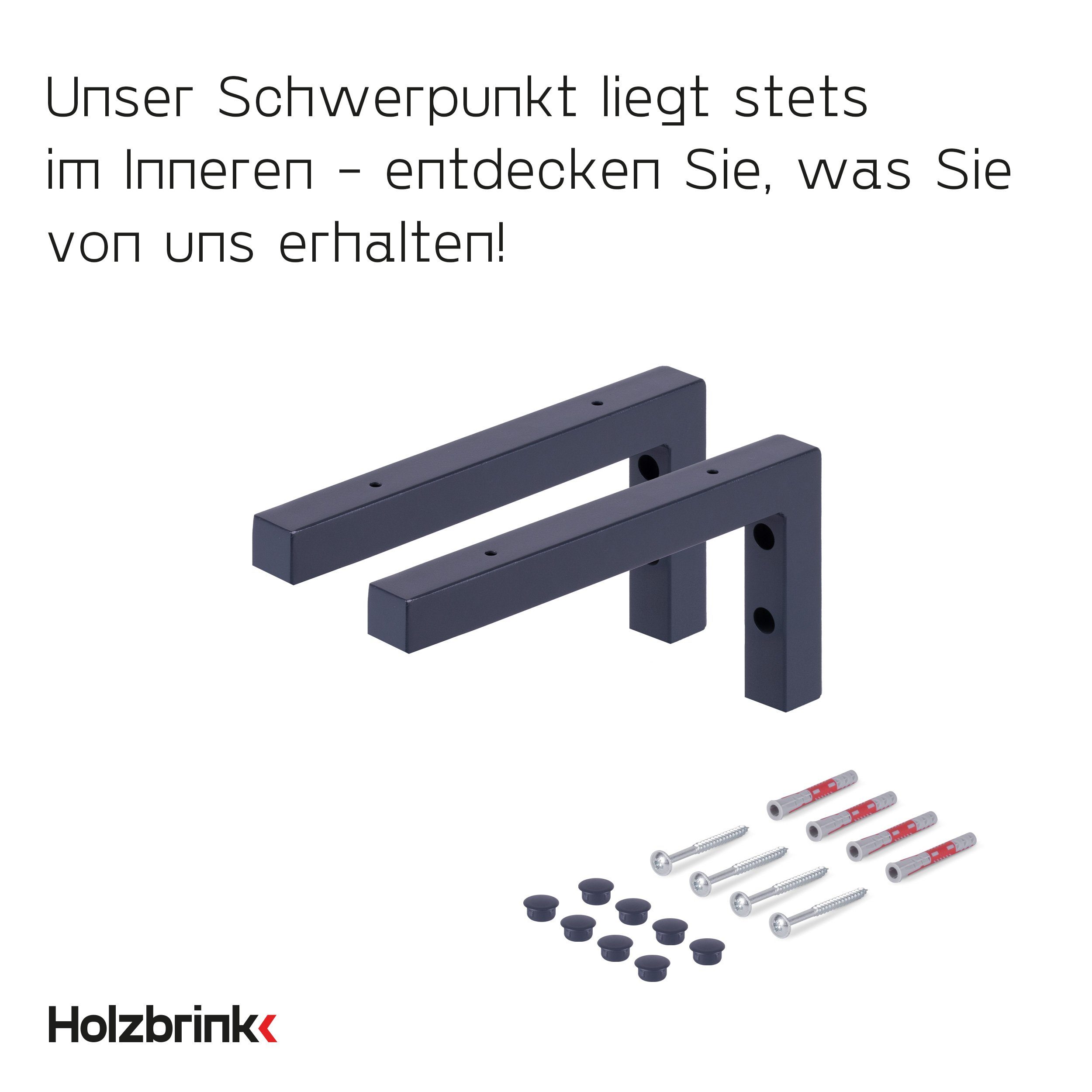 pulverbeschichtet, Industriestahl, massive L-Form, Ausführung 2-tlg. Wandkonsole HOLZBRINK SET, Anthrazit Wandregalhalter