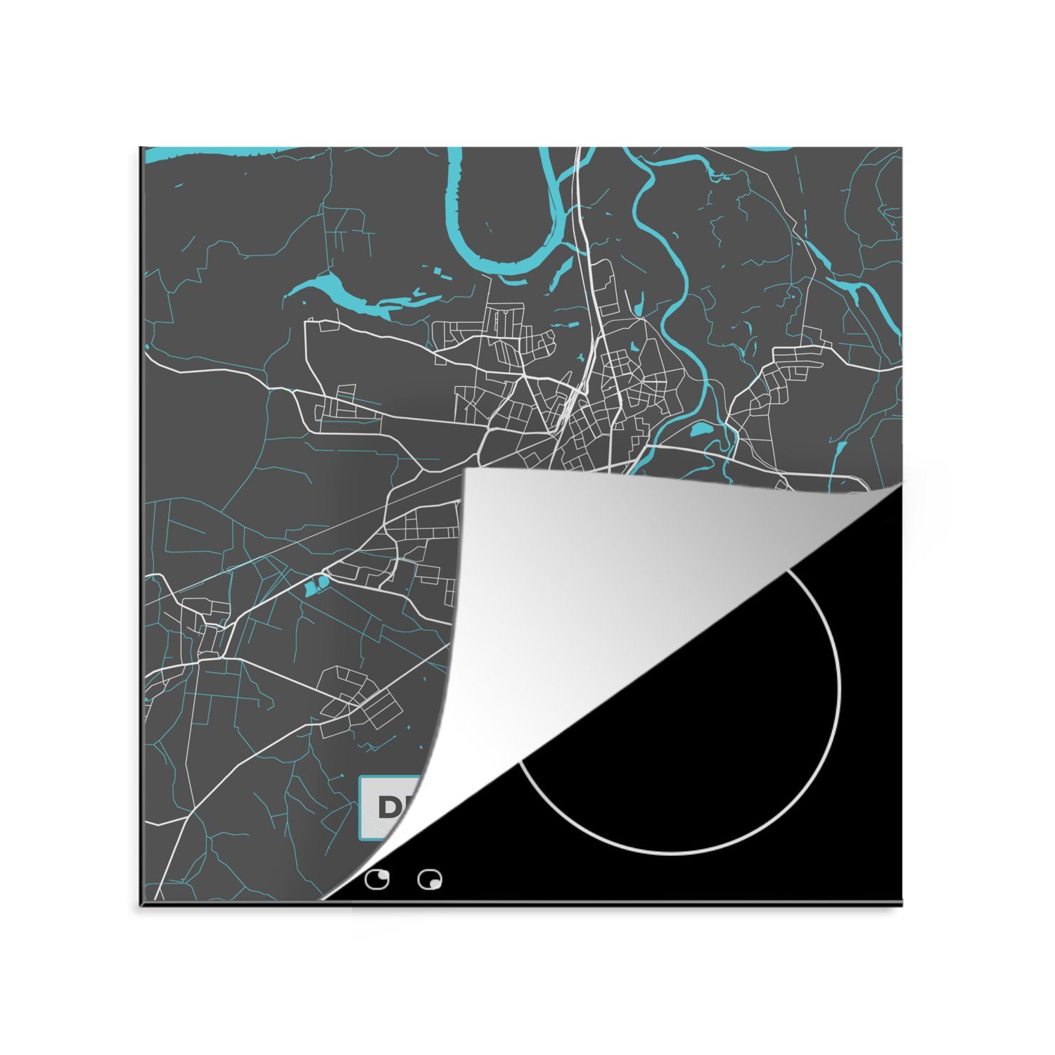 MuchoWow Herdblende-/Abdeckplatte Karte - Stadtplan - Dessau Roßlau- Deutschland - Blau, Vinyl, (1 tlg), 78x78 cm, Ceranfeldabdeckung, Arbeitsplatte für küche