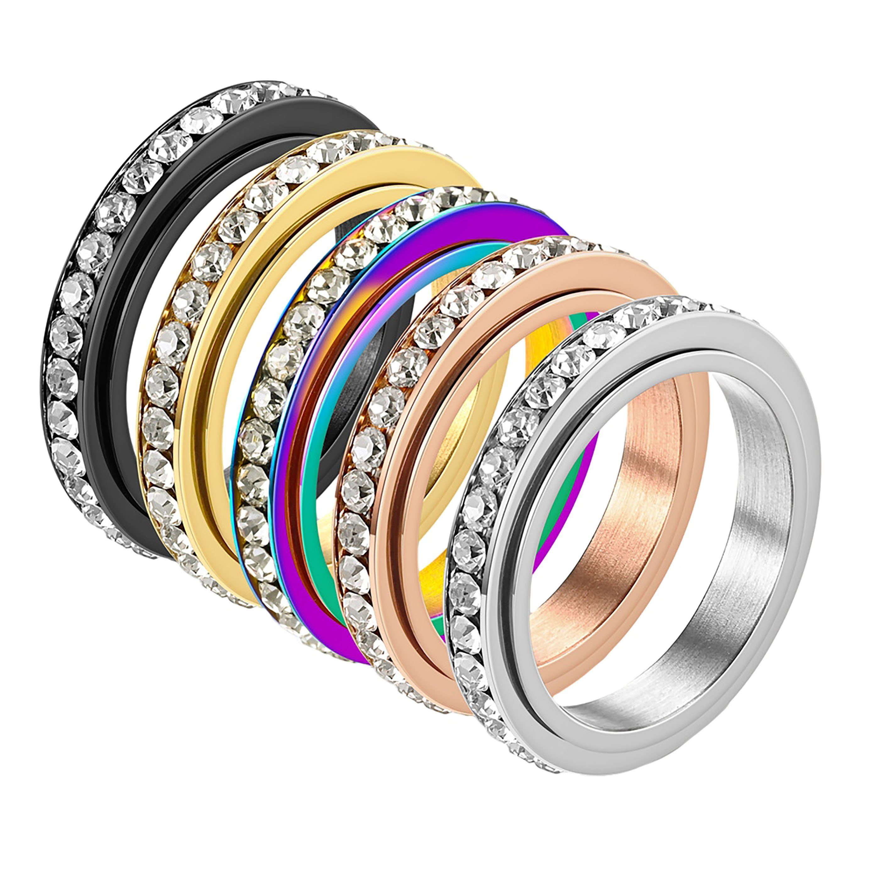 5 Stück und Ring Schmuck (5-tlg) mit SRRINM Fingerring drehbarem Diamanten