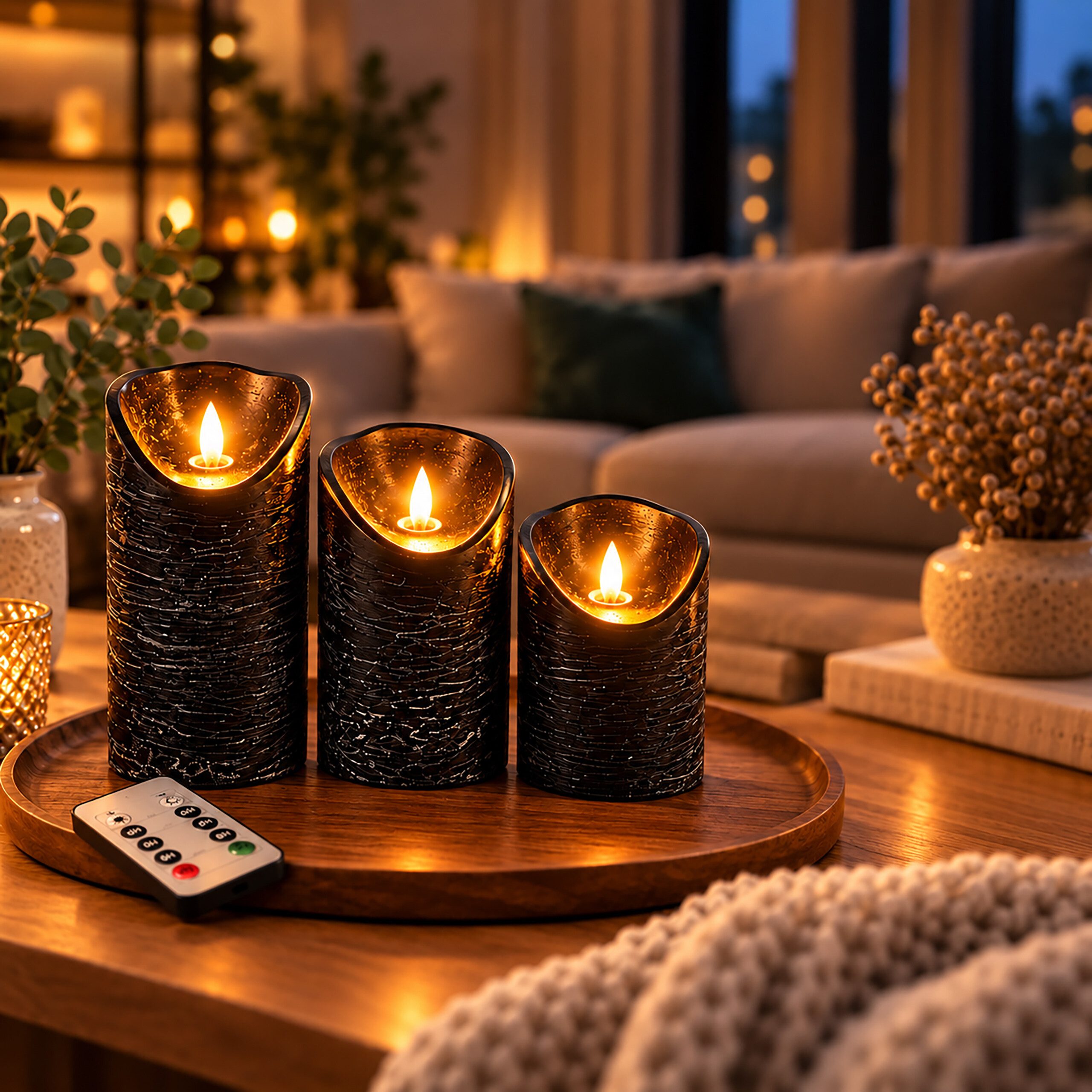 relaxdays LED-Kerze Marmorierte LED Kerzen 3er Set, LED, Warmweiß, schwarz, LED-Teelicht
