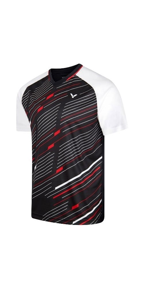 VICTOR T-Shirt T-43101 C (V-Ausschnitt) schwarz/weiss/rot Herren