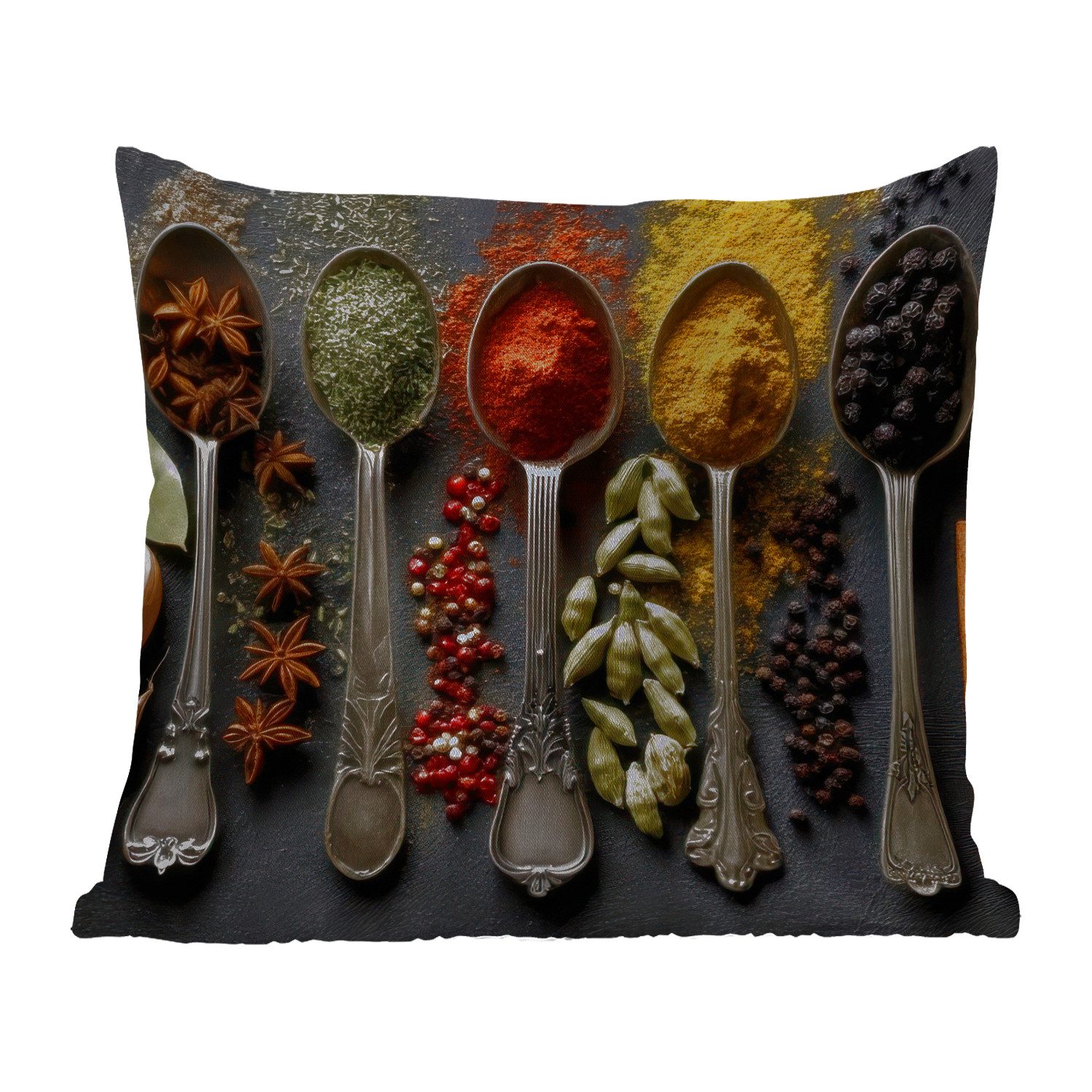 MuchoWow Dekokissen Löffel - Gewürze - Zimt - Chili, Kissenhülle für den Außenbereich, Outdoor, Kissen, 50x50 cm