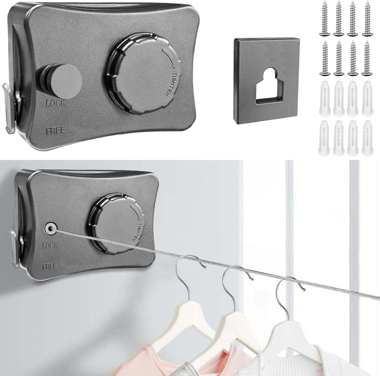 Wand-Wäscheleine Wäscheleine Ausziehbar Stark für Drinnen und Draußenmit Grau