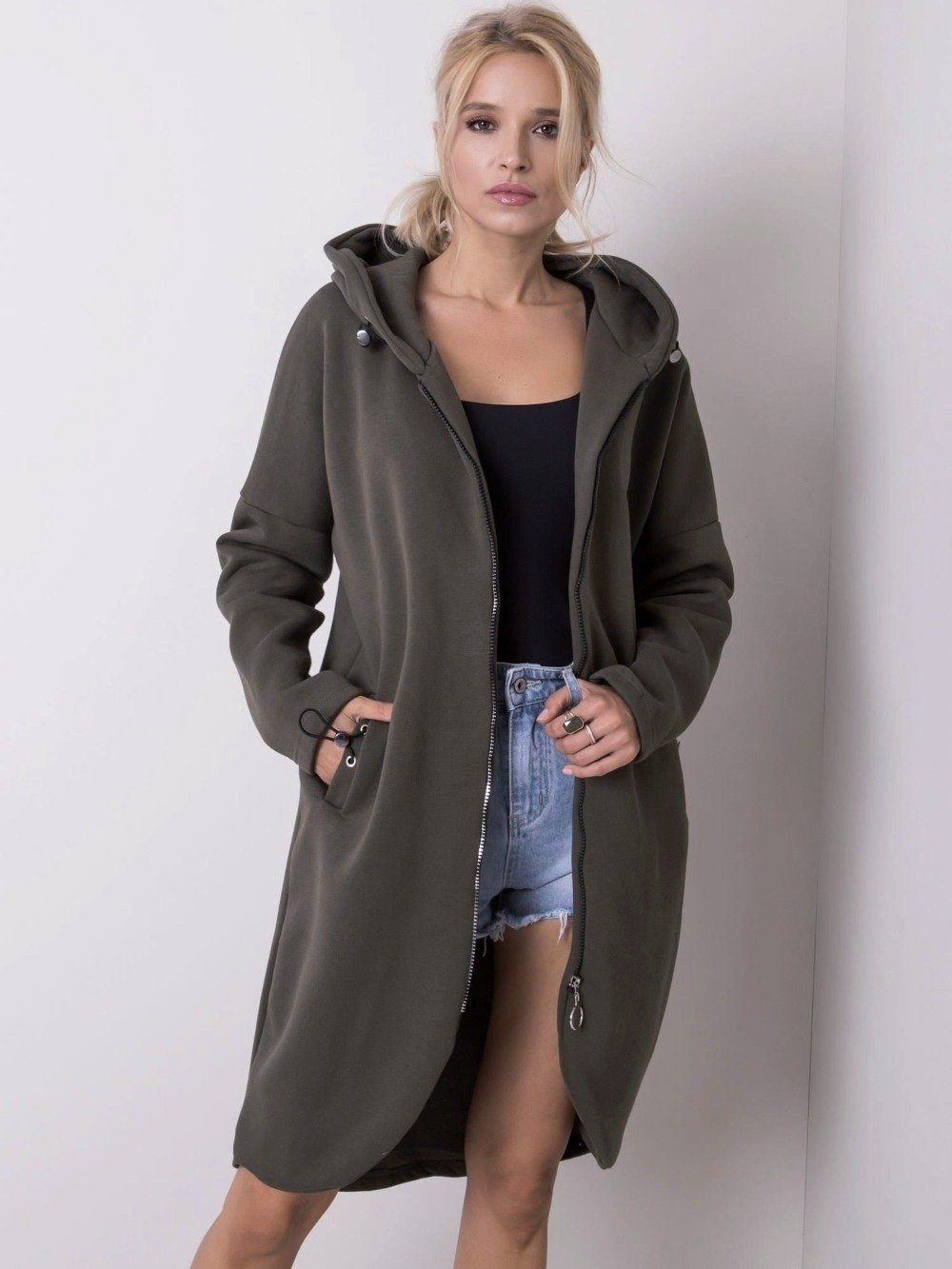 Baumwollanteil, lang (1-tlg) MIRA ANNIS Kapuzensweatjacke Fashion mit Kapuze & hoher Accessoires