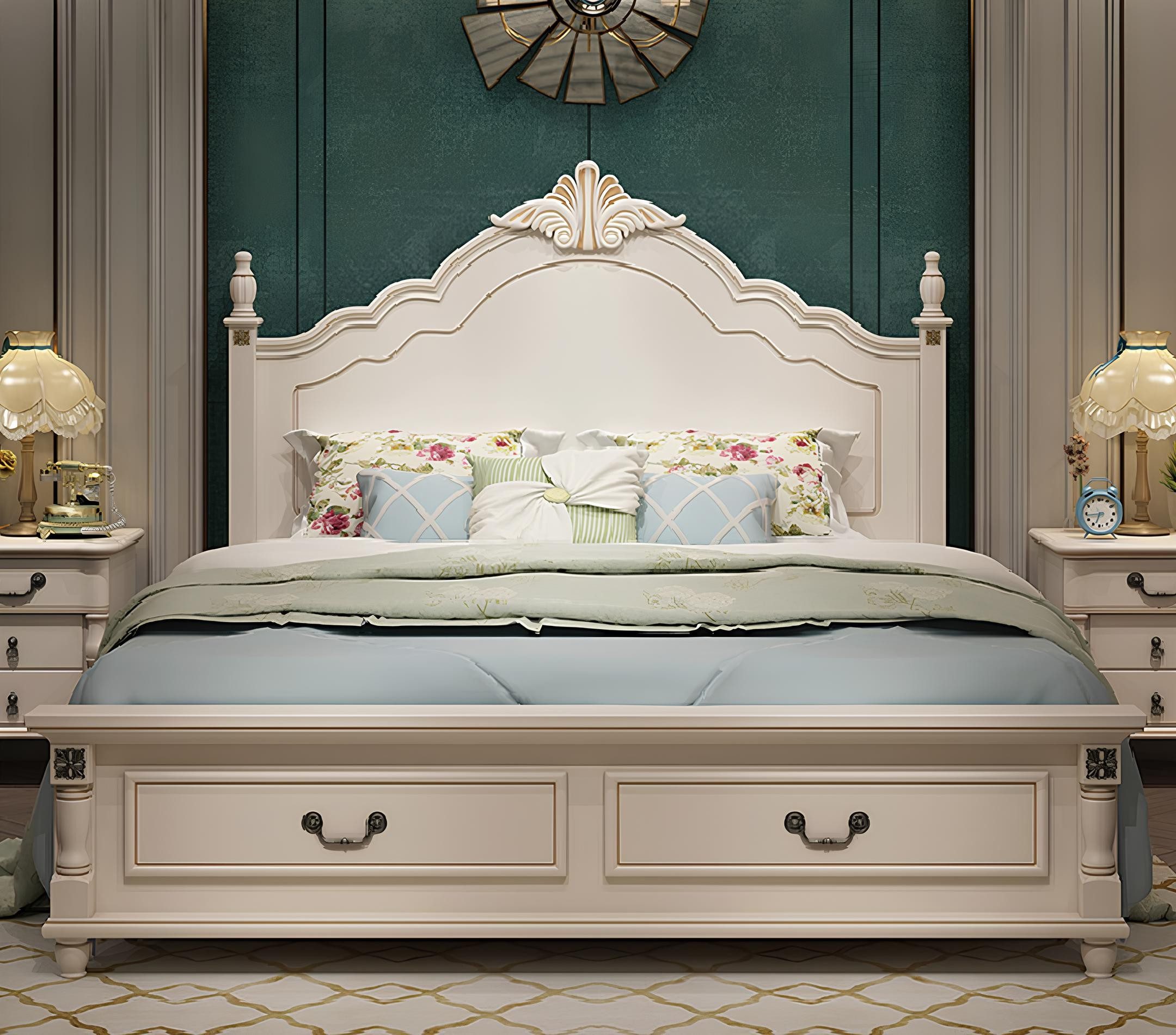 Xlmoebel Holzbett Königliches Barock-Doppelbett aus Echtholz in luxuriösem Design (1-tlg., Bett), Hergestellt in Europa