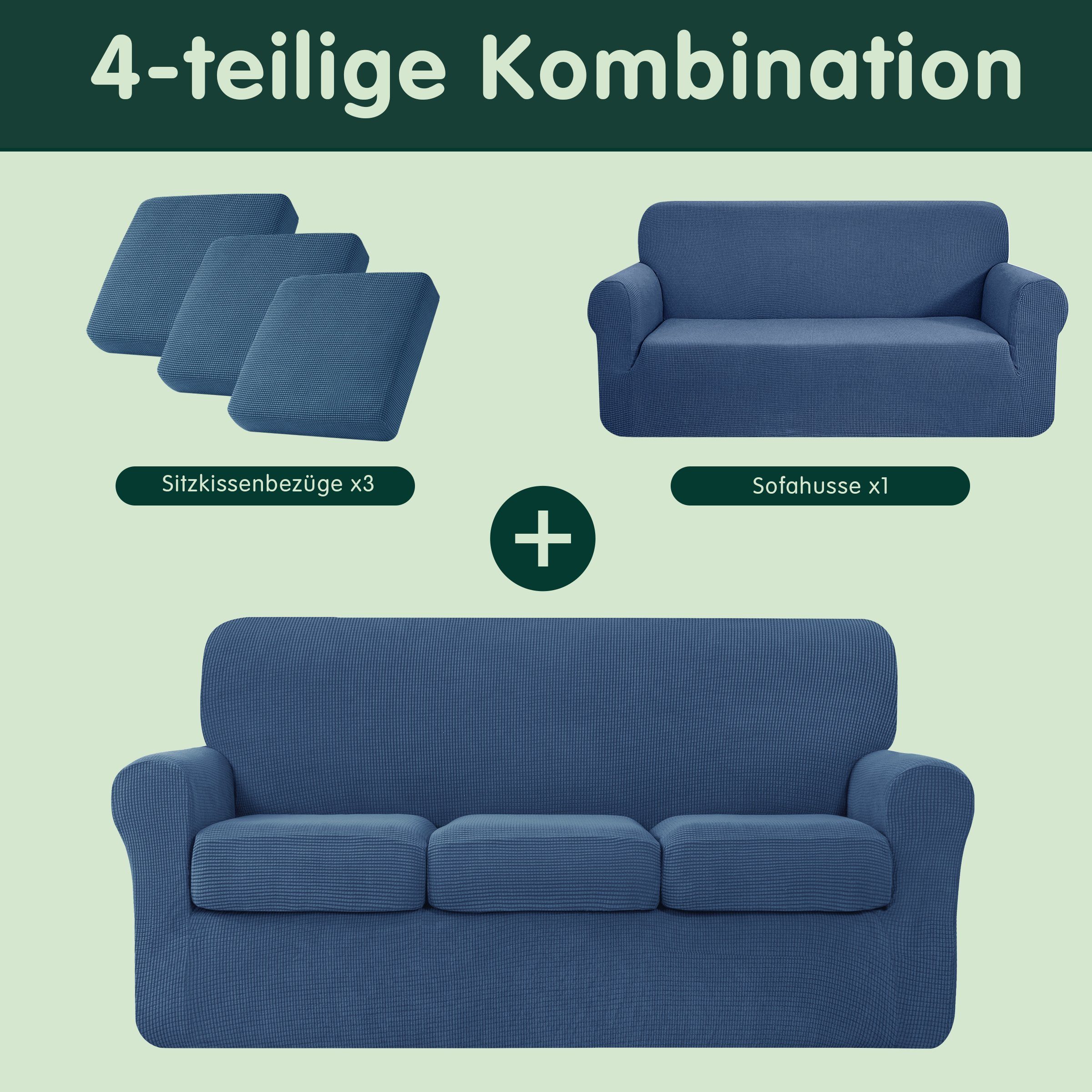 Sofahusse CHUNYI 2/3 Sitzer Sofabezug blau mit separaten CHUNYI, separaten Struktur-Effekt, Sofakissenbezügen mit Denim Sofakissenbezügen, mit leichtem