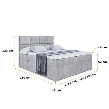 ALTDECOR Boxspringbett GALMA (Multipocket-Matratze H4. H3 Matratze Bonellfederung. Topper. Kopfteil)