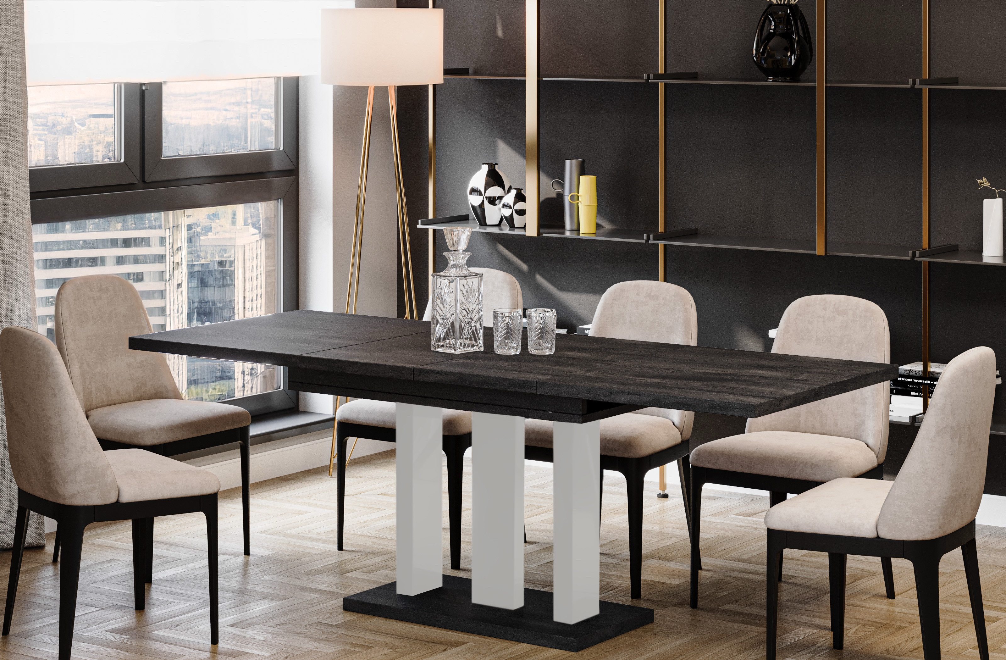 Endo-Moebel Säulen-Esstisch "Appia White" 130-210cm ausziehbar günstig online kaufen