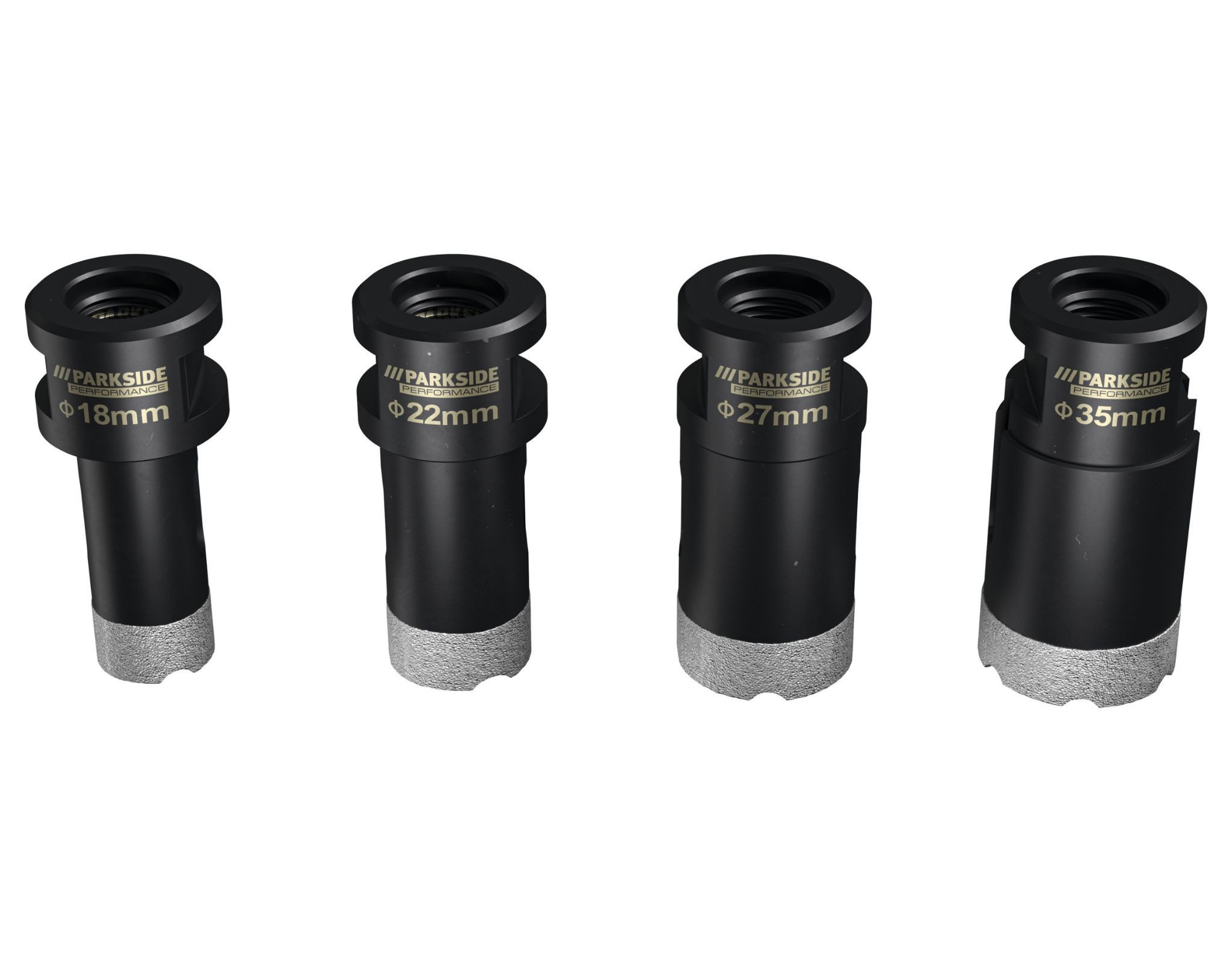 Parkside Bohrkrone PDBK 3 A1, Ø 18 mm, Set, 4-tlg., Diamant-Bohrkronen, inkl. Aufbewahrungsbox