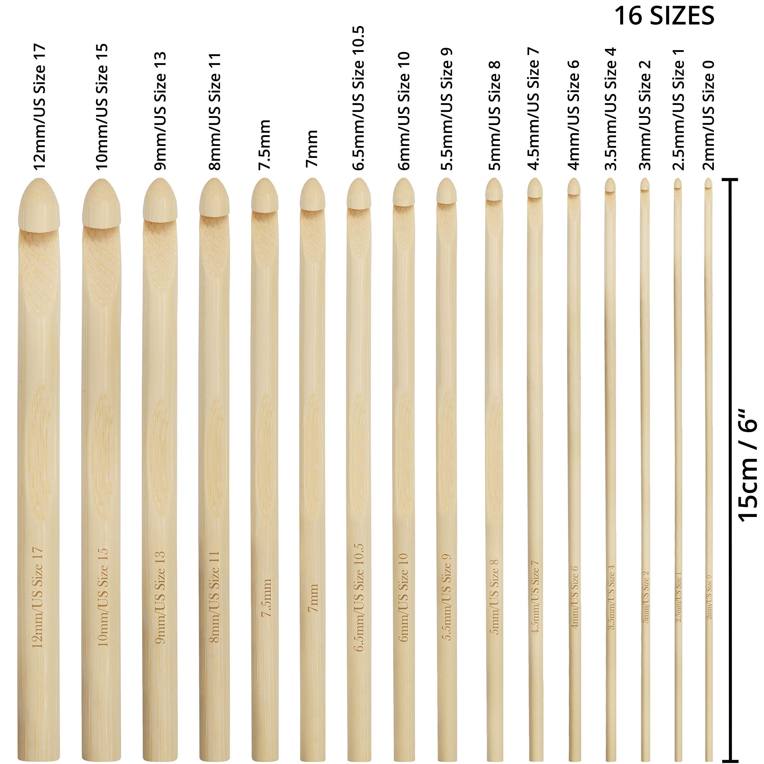 Thumbnail - Curtzy Bambus Häkelnadeln Set - 16 Größen - 15 cm Länge Bastelgarn, (1-St)