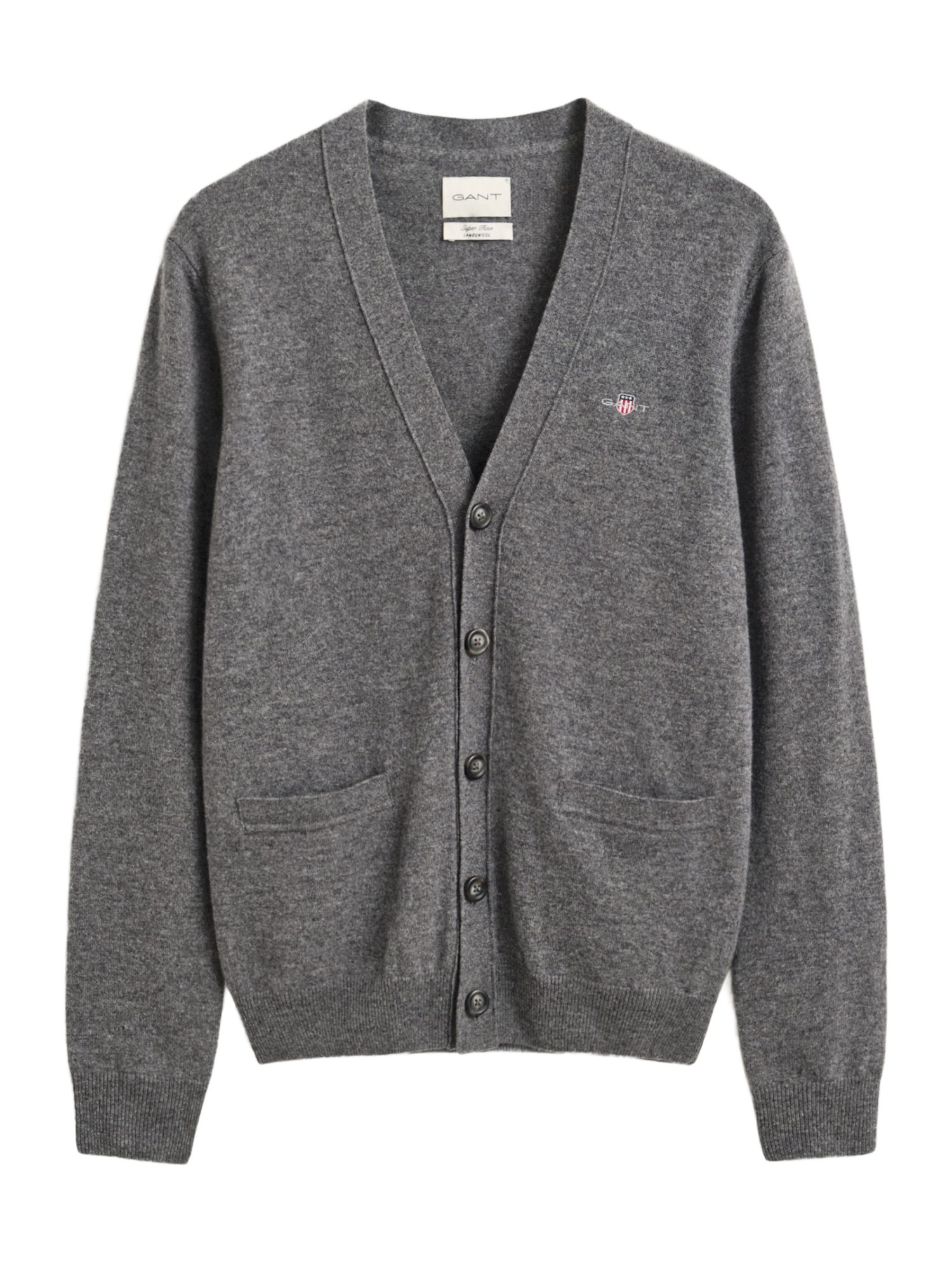 Gant Strickjacke grau,Casual,Wolle,Unifarben,V-Ausschnitt,Langarm,Regular Fit