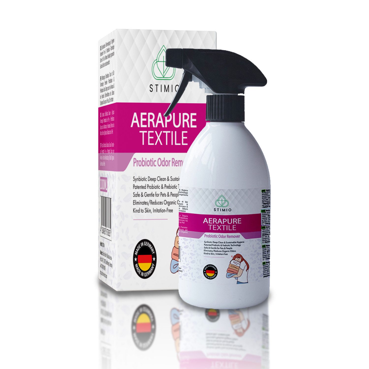 Stimio Textilerfrischer Probiotischer Geruchsentferner für Kleidung, Reise & Haushalt (100 ml oder 1000 ml, Enzymreiniger für Polstermöbel, Vorhänge, gegen Milben, Tierhaushalt), Ideal f. Hotel, Flug, Businessreisen. Ohne Chemie, Natürlich, Duftfrei