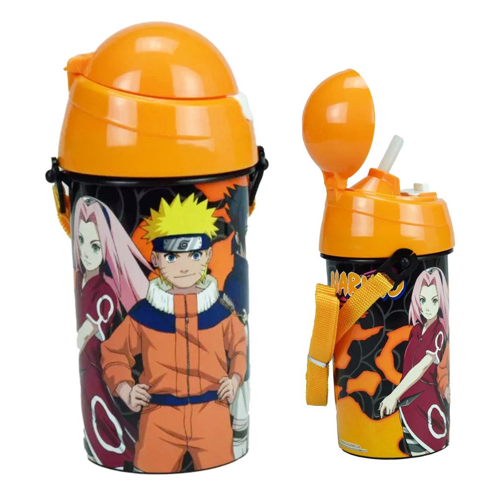 Naruto Trinkflasche Anime Naruto Shippuden Trinkflasche mit Tragegurt und Trinkhalm, 500 ml