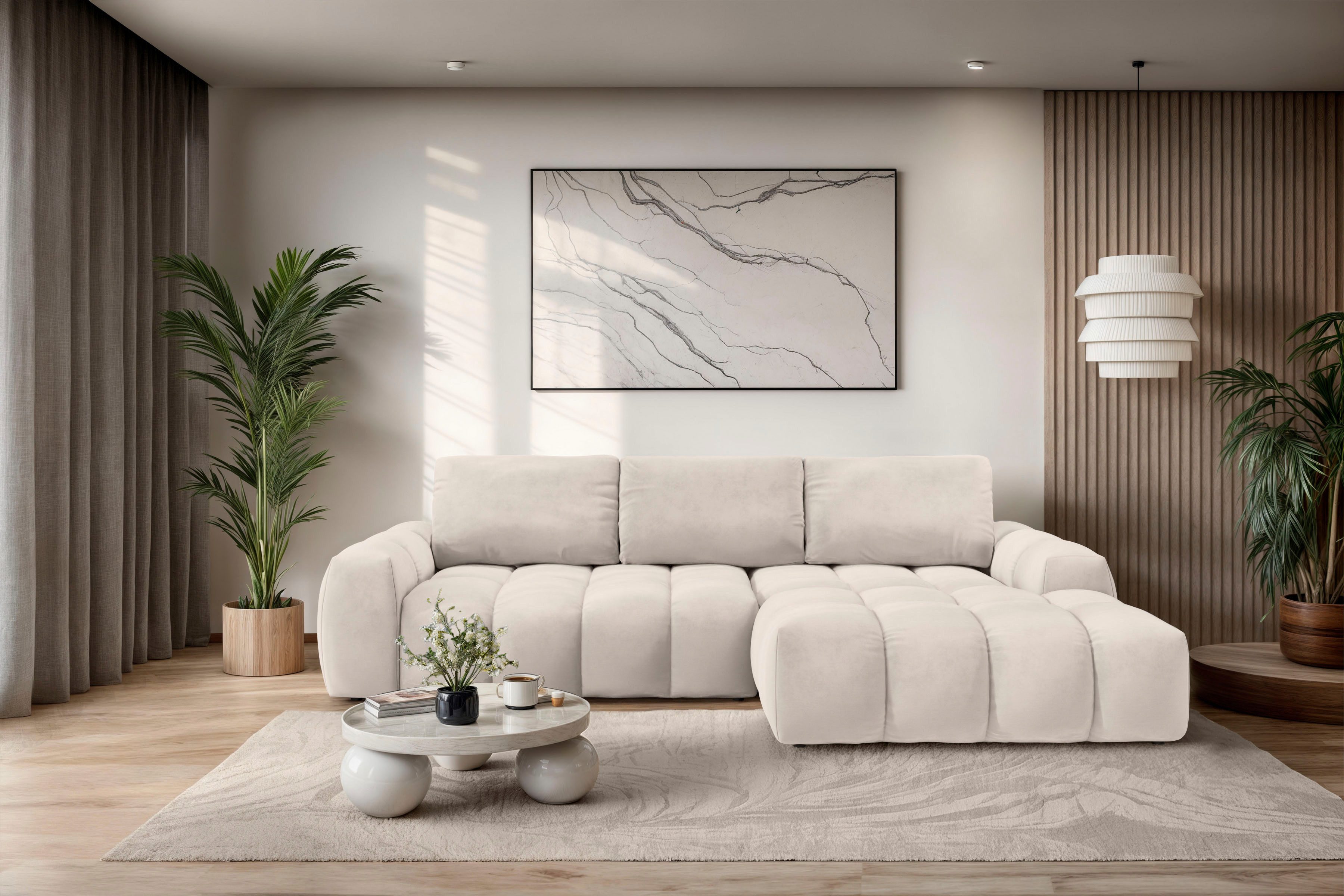INOSIGN Ecksofa AZITA klein optionale Schlafsofa mit Bettkasten, B/T/H: 270/166,5/84cm, L-Form mit Wellenunterfederung, Bubble-Optik