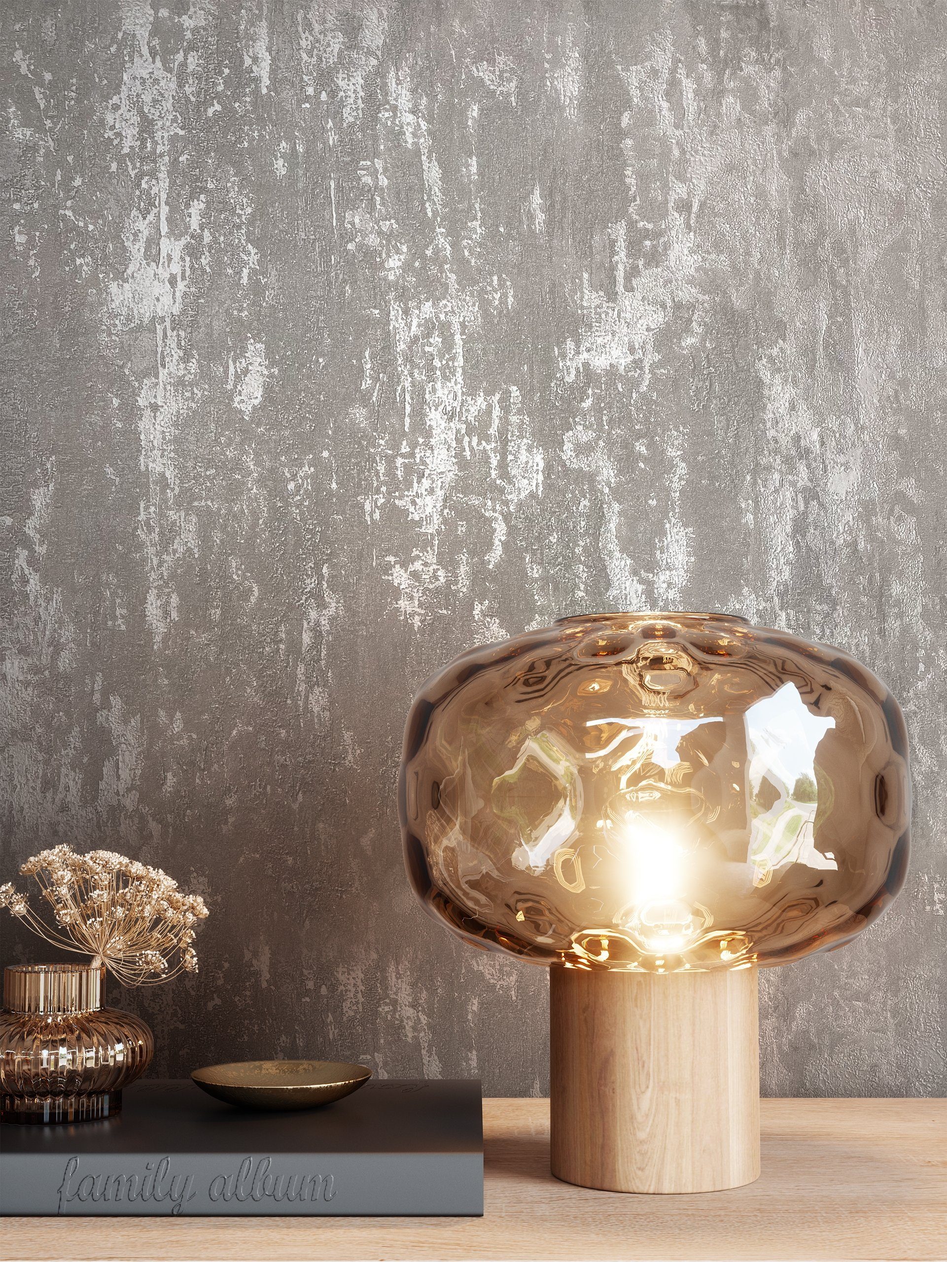 Newroom Vliestapete, Tapete Taupe Glitzer, Silber günstig online kaufen