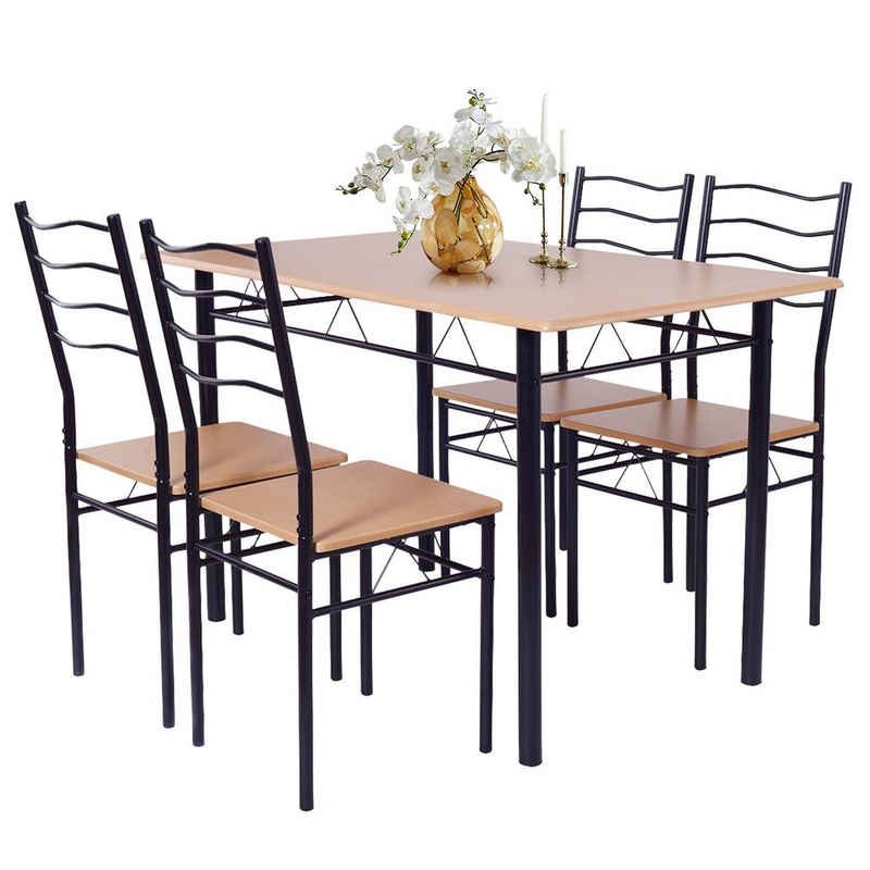 COSTWAY Esstisch »5-teiliges Essgruppe« (5-St), Küchentisch mit 4 Stühlen, mit hoher Rückenlehne, platzspar