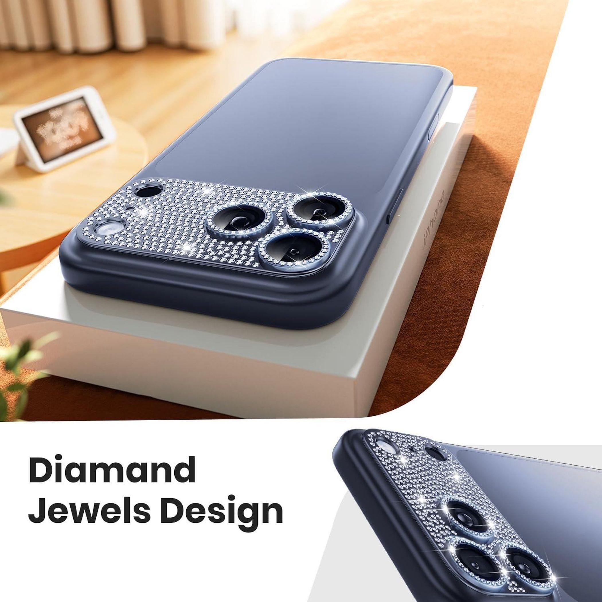 Wigento Handyhülle Für Apple iPhone 17 Pro Max Kamera Diamant Design Schutz Metall Blau, Aluminiumlegierung, hohe Lichtdurchlässigkeit, Anti-Fingerprint – Bild 3 von 5