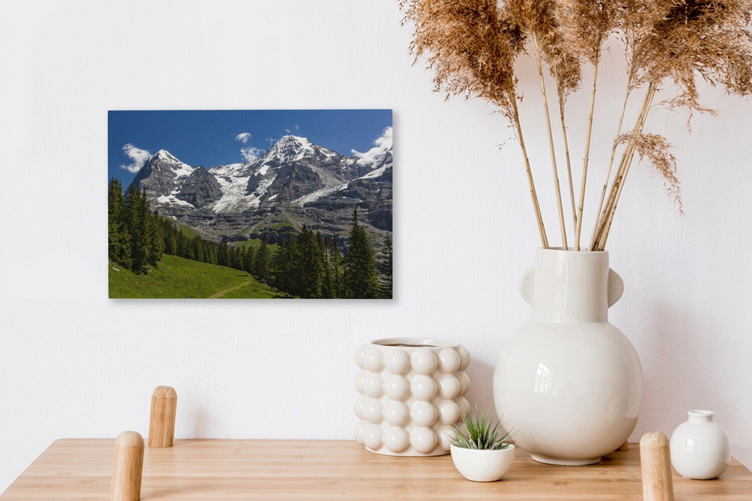 die Wanddeko, und Leinwandbilder, Eiger 30x20 der Schweiz, cm OneMillionCanvasses® Aufhängefertig, Wälder Wandbild Berge für Monch in (1 Leinwandbild St),