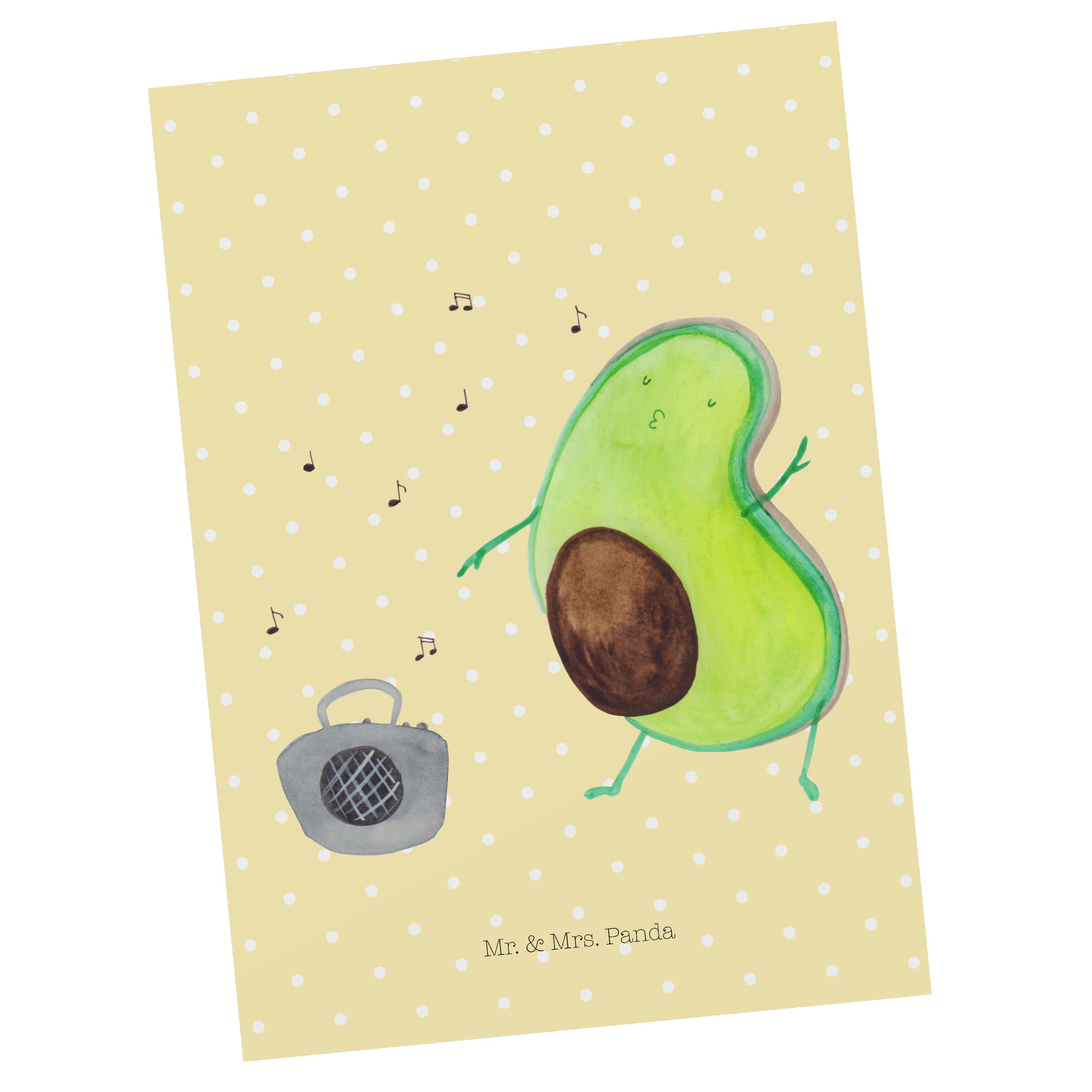 Mr. & Mrs. Panda Postkarte Avocado tanzt - Gelb Pastell - Geschenk, Einladung, Geburtstagskarte