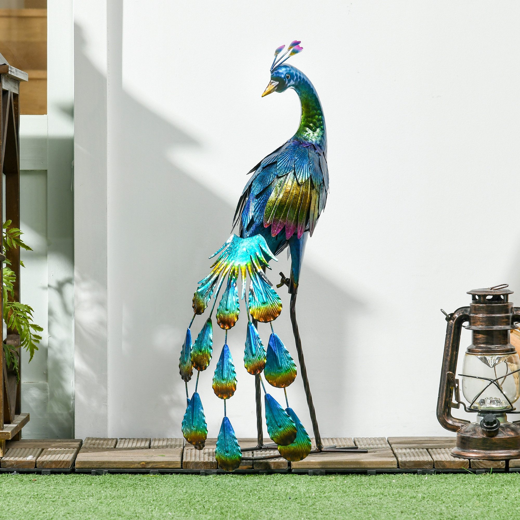 Outsunny Gartenfigur 59 cm Gartenstatue Pfau, (Gartendekoration, 1 St., Outdoor-Ornament), Skulptur für Balkon, Terrasse
