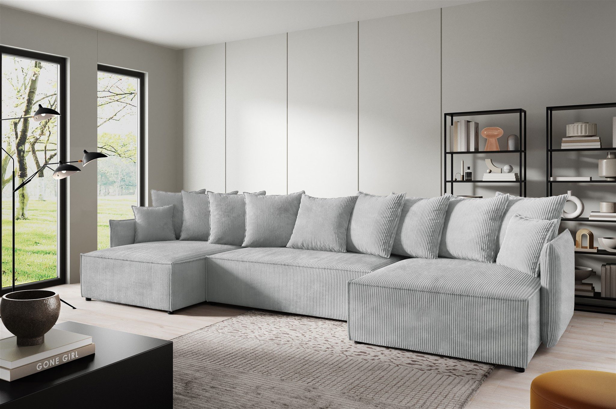 Fun Möbel Wohnlandschaft Sofa in U-Form FUN CARMELA in Stoff Poso, inkl. 9 Rückenkissen und 2 Zierkissen, Rundumbezug