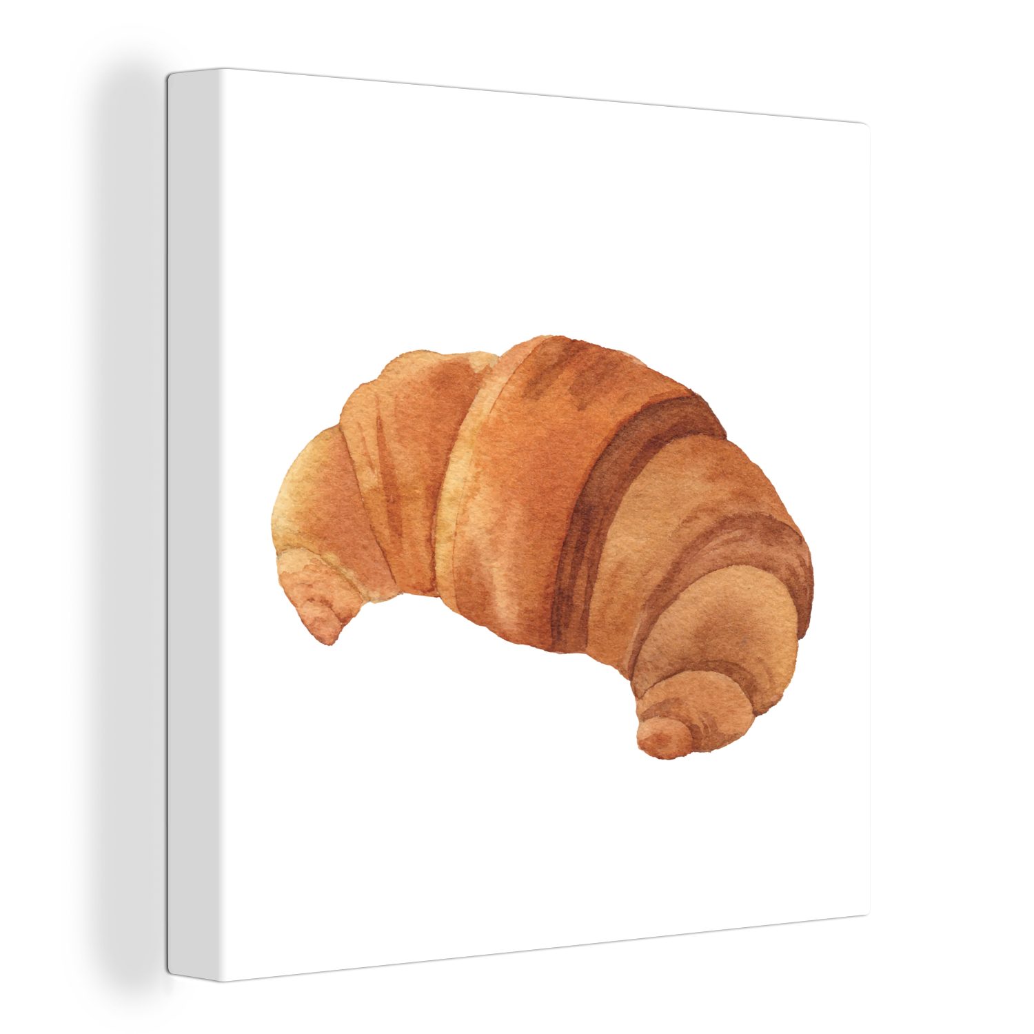 OneMillionCanvasses® Leinwandbild Aquarell - Croissant - Lebensmittel, (1 St), Leinwand Bilder für Wohnzimmer Schlafzimmer