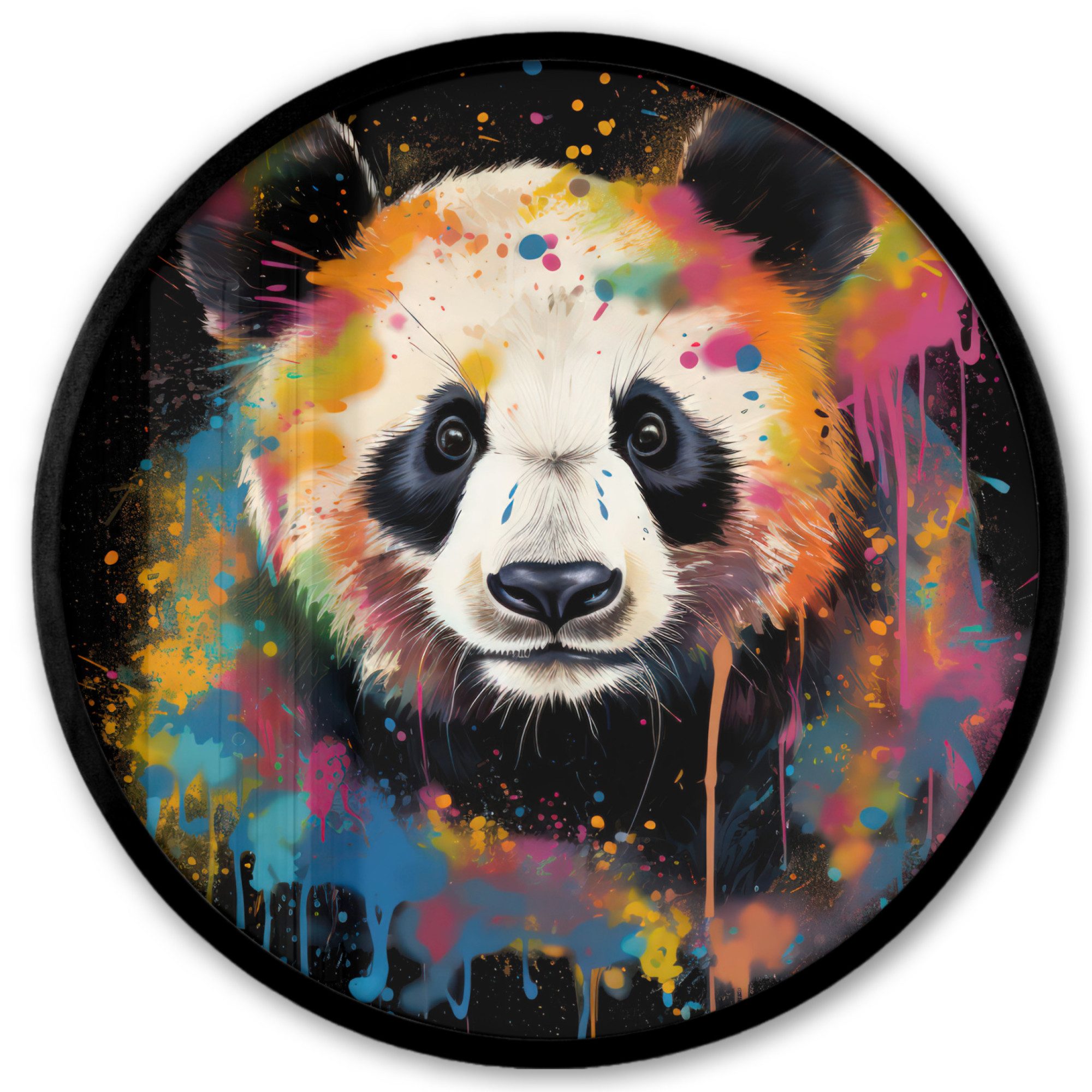 Poster Rund - Panda - Graffiti - Tiere - Schwarz - Farben