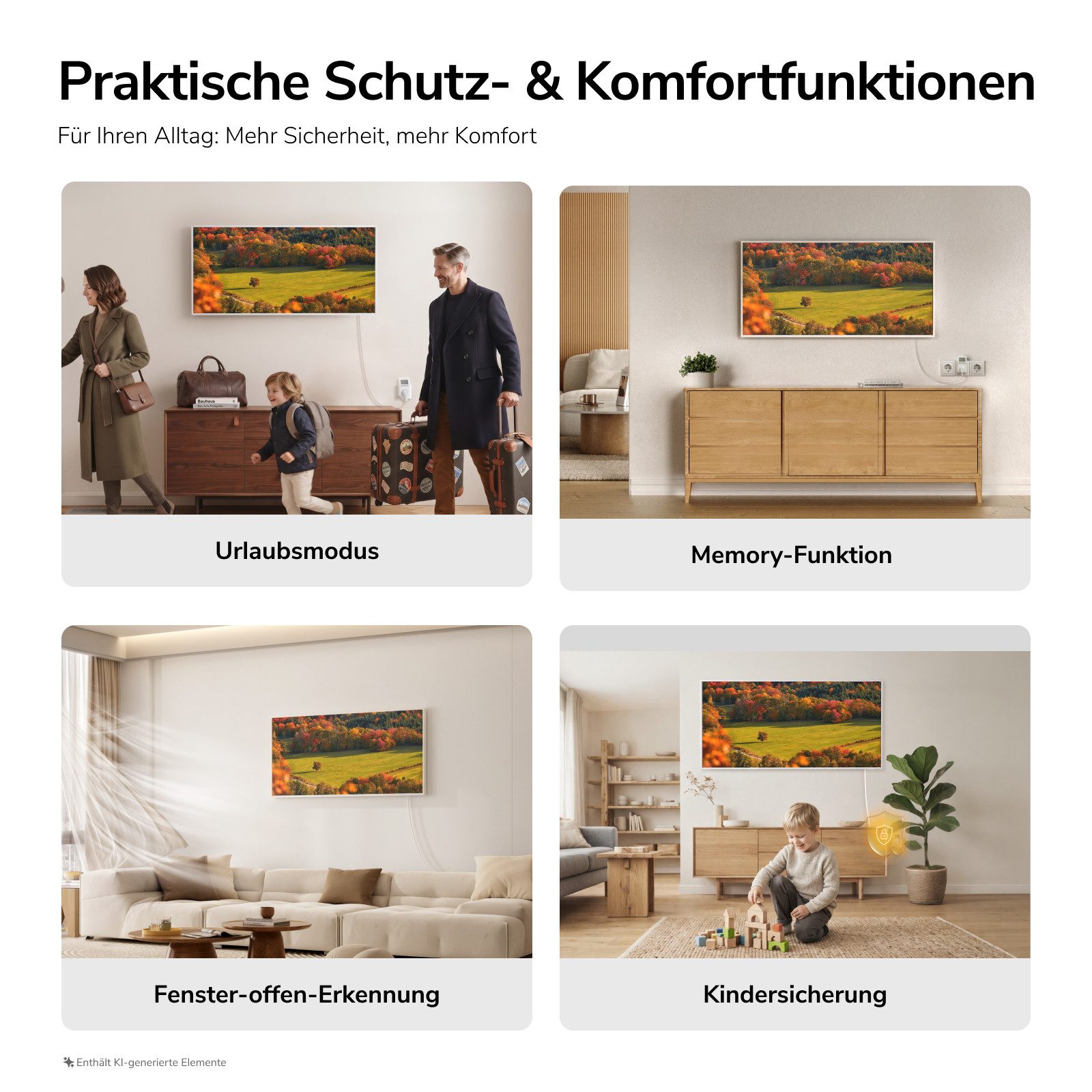 EMKE Infrarotheizung Infrarot-Bildheizung mit Kunstdruck, 300-1200 W, mit Thermostat – Bild 4 von 5