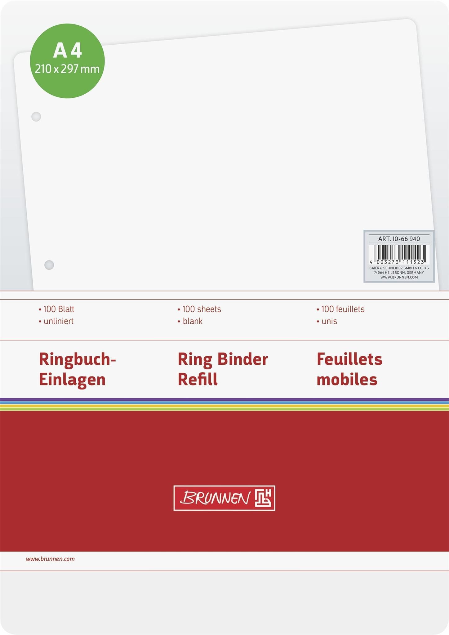 BRUNNEN Ringbuchmappe BRUNNEN Ringbucheinlage A4 unliniertt/unliniert 100 Blatt